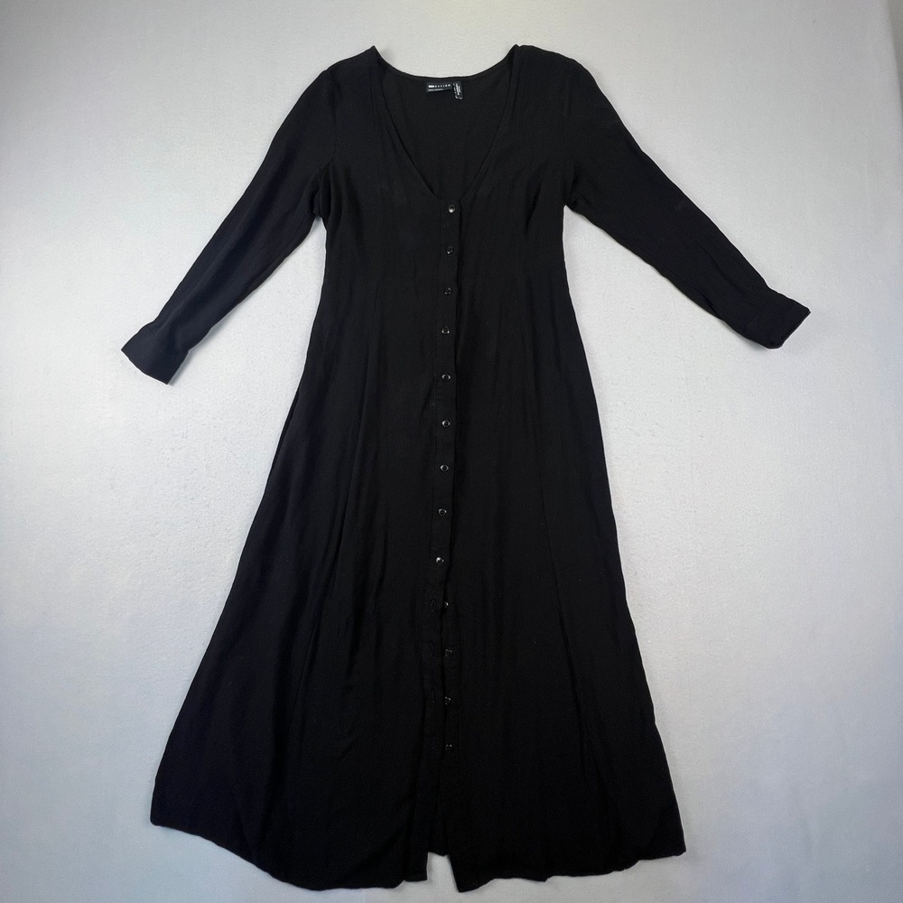 ASOS DESIGN Maternity‎ Maxi Dress Womens 6 Black Button Down Long Sleeve Boho